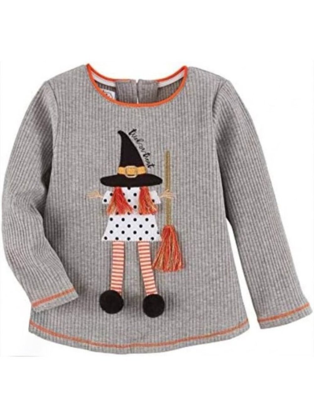 Mud Pie Girls Gray Long Sleeve Halloween Witch Applique Top Shirt Size 4-5